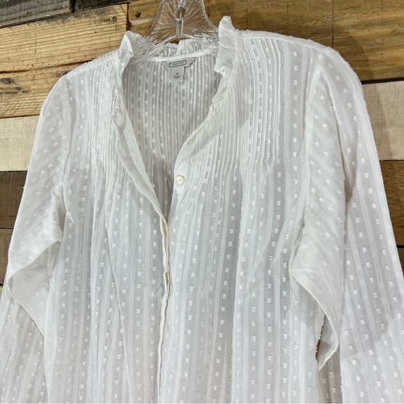 J. Crew Point Sur Ruffle Classic Popover Shirt in Clipdot in White Size 0 - Picture 2 of 9